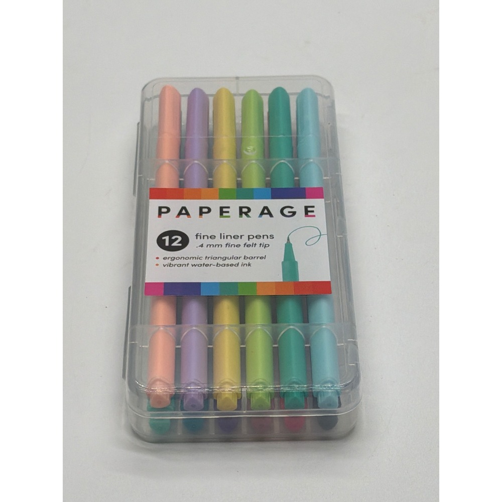 Paperage 12 Count Fine Liner Pens .4mm Felt Tip Triangular Barrel Assorted Color
